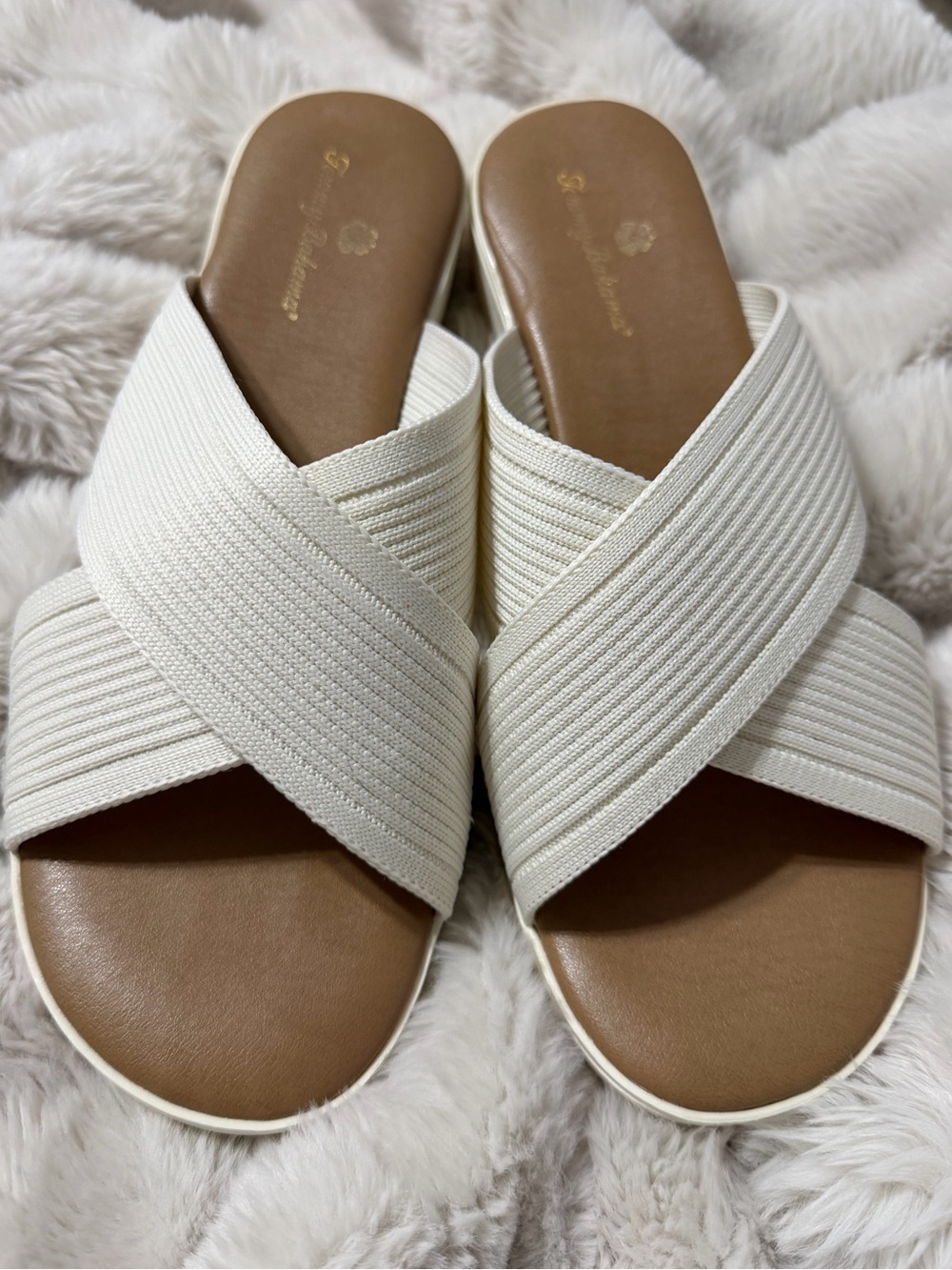 Tommy Bahama Cross Strap Slide Sandals White Knit Platform Womens Size 9